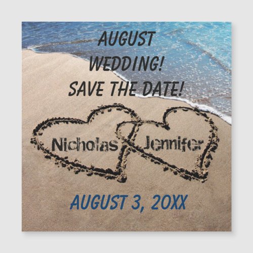 Two Hearts In Sand Save The Date Magnetic Card