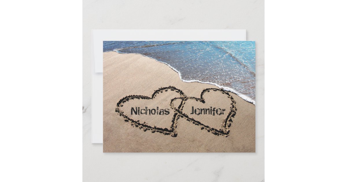 Two Hearts In The Sand Beach Wedding Invitation | Zazzle