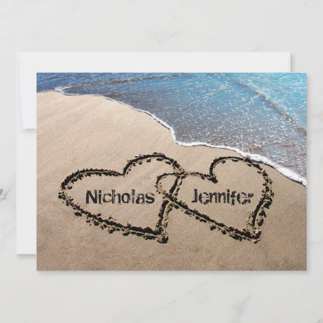 Two Hearts In The Sand Beach Wedding Invitation | Zazzle
