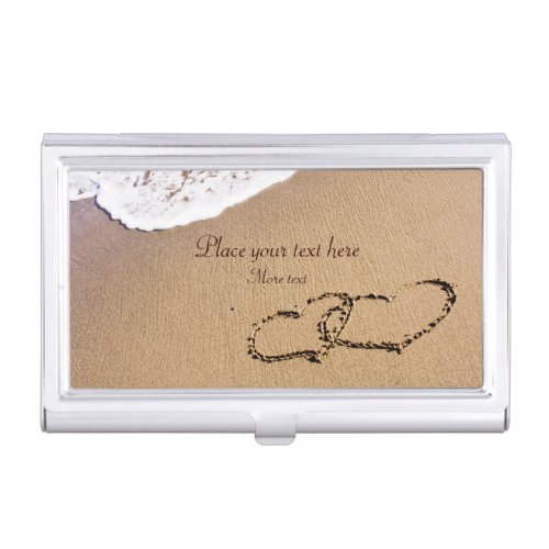Two Hearts In The Sand Business Card Case