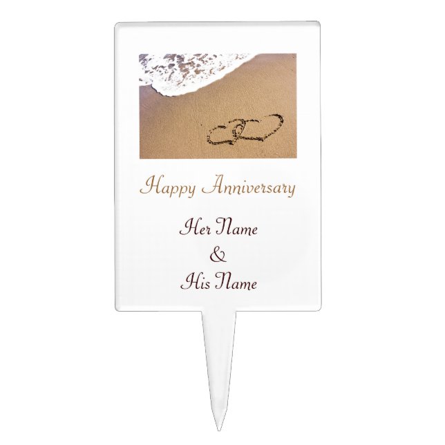 Two Hearts In The Sand Cake Topper (Front)