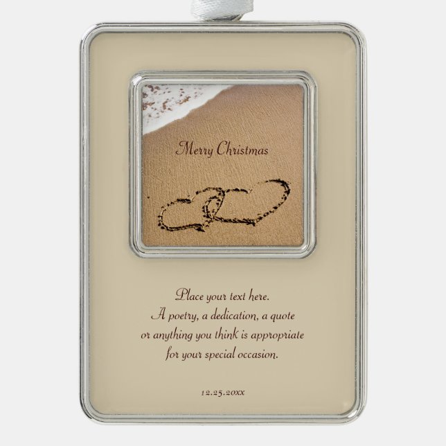 Two Hearts In The Sand Christmas Ornament (Front)