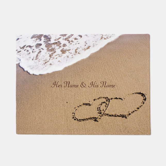 Two Hearts In The Sand Doormat (Front)