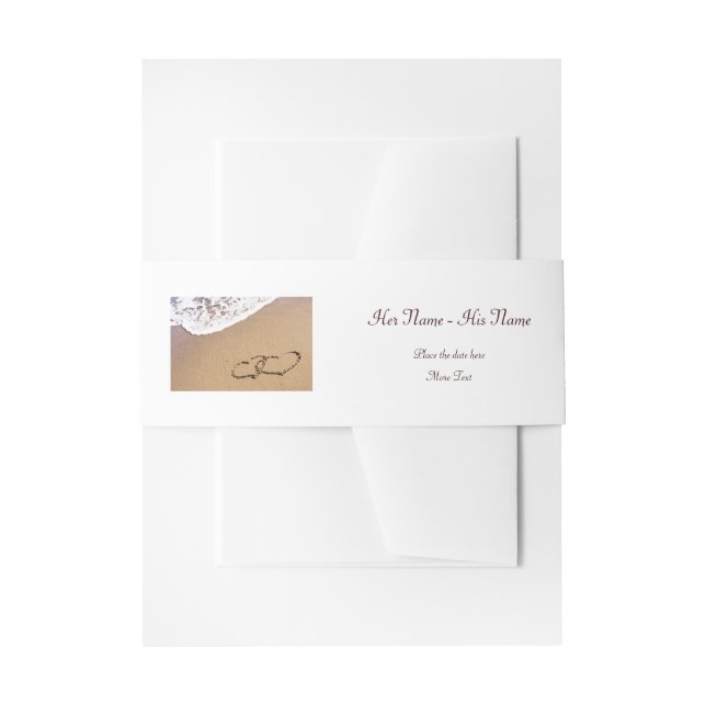 Two Hearts In The Sand Invitation Belly Band (Front Example)