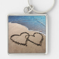 Two Hearts In The Sand Love Key Chain