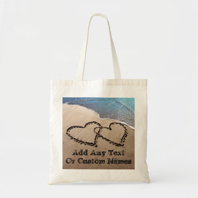Two Hearts In The Sand Tote Bag (Front)