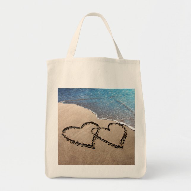 Two Hearts In The Sand Tote Bag (Front)