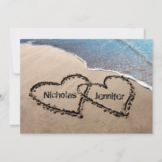 Two Hearts In The Sand Wedding Invitation (Front)