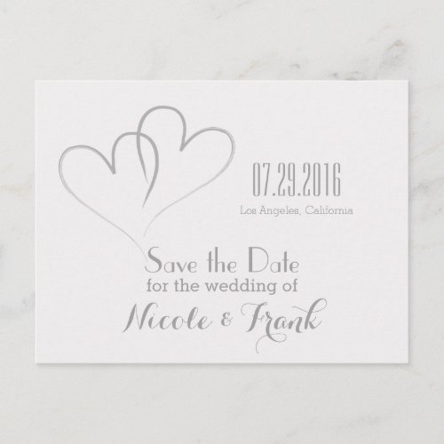 Two Hearts intertwined Save the Date _Silver Announcement Postcard