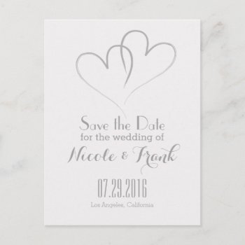 Two Hearts Intertwined Save The Date -silver Announcement Postcard by Frankipeti at Zazzle