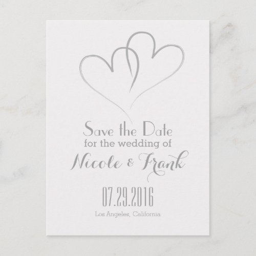 Two Hearts intertwined Save the Date _Silver Announcement Postcard