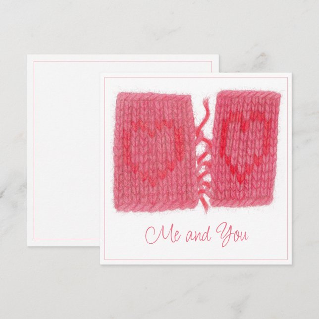 TWO HEARTS KNIT 5.25" Square Flat Card + Text (Front/Back)