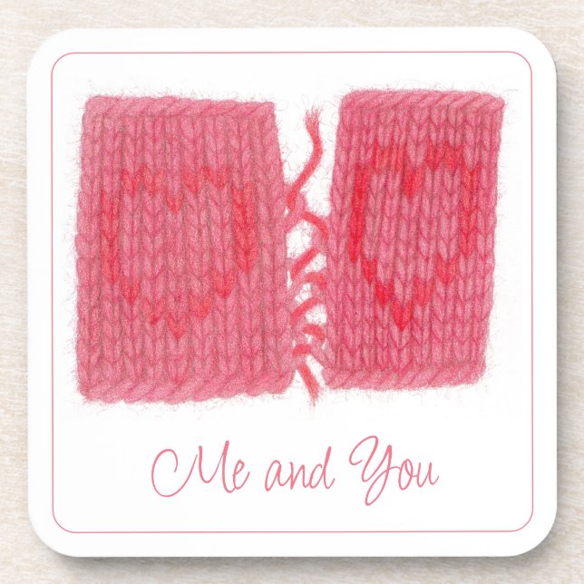 TWO HEARTS KNIT Hard Plastic Coasters + Text (Front)