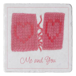TWO HEARTS KNIT Marble Stone Trivet + Text