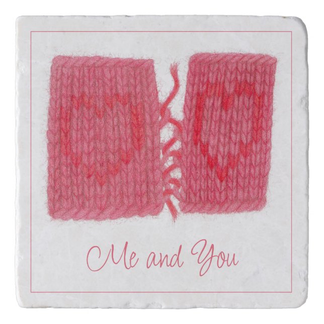 TWO HEARTS KNIT Marble Stone Trivet + Text (Front)