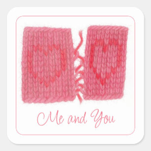 TWO HEARTS KNIT Small Square Stickers + Text