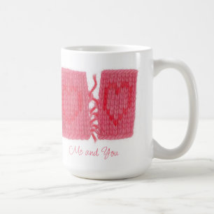 TWO HEARTS KNIT Tall White Mug + Text