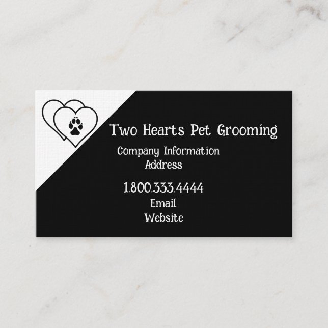 Two Hearts Love Animals Pet Grooming Custom  Business Card (Front)