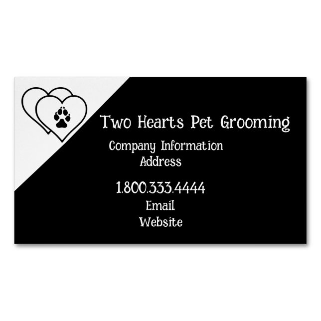 Two Hearts Love Animals Pet Grooming Custom   Business Card Magnet (Front)