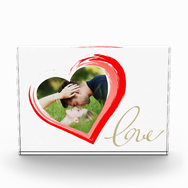 Two Hearts Love Script Valentine`s Day Photo Block (Front)