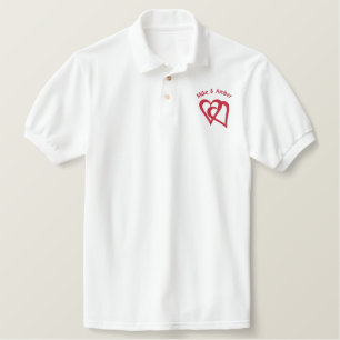 Two Hearts Love Valentine Red Design Embroidery Embroidered Polo Shirt