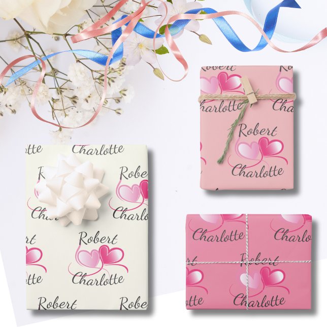 Two Hearts Meet as One customizable Wedding Wrapping Paper Sheets (Creator Uploaded)