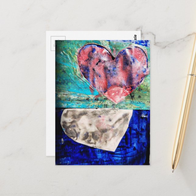 Two Hearts Mixed Media Postcard (Front/Back In Situ)