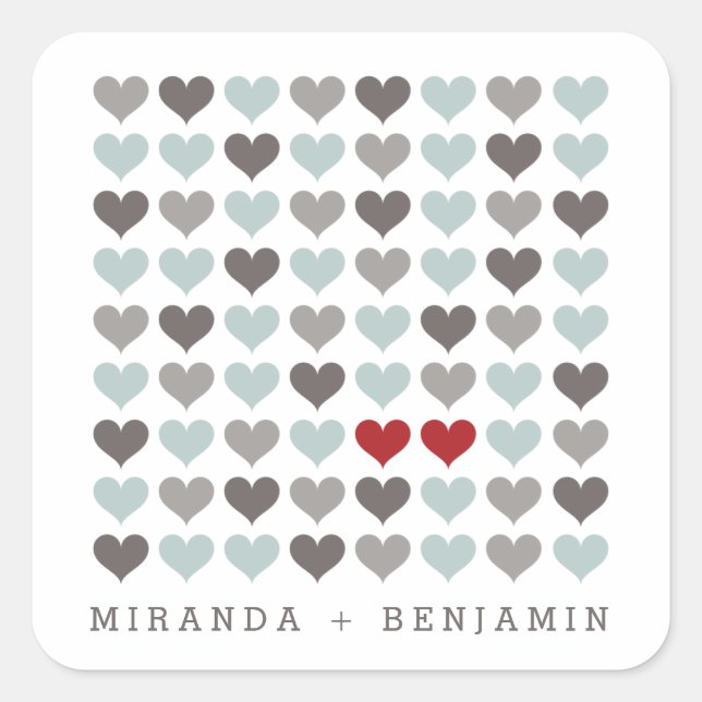 Two Hearts Modern Personalized Wedding Sticker (Front)