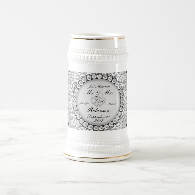 Two Hearts Monogram Wedding Pattern Beer Stein (Center)