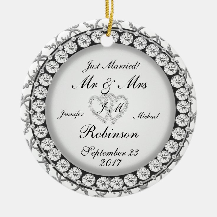 Two Hearts Monogram Wedding Pattern Ceramic Ornament | Zazzle