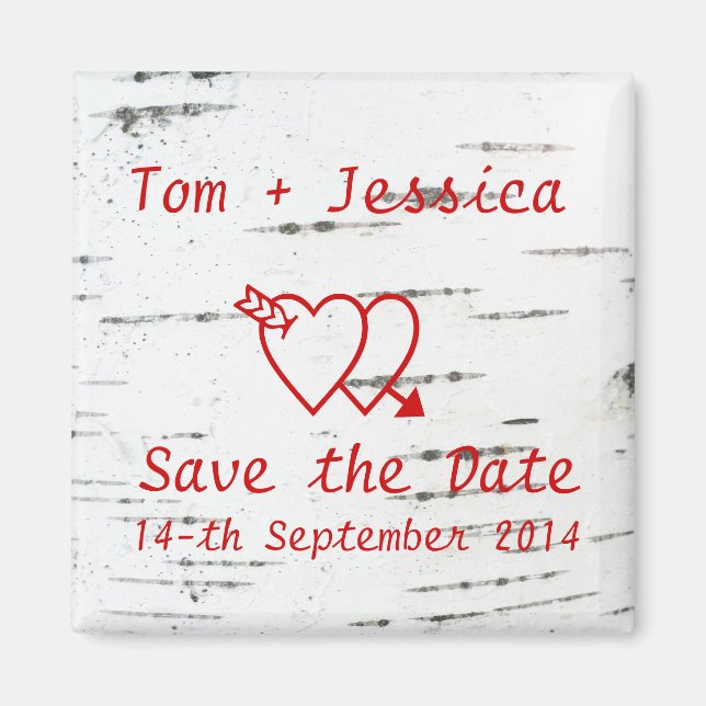 Two hearts on a birch bark magnet (Front)