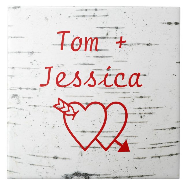 Two hearts on a birch trunk tile (Front)