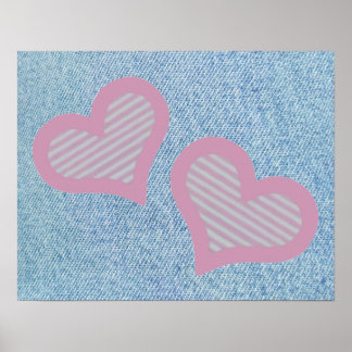 Two Hearts on Denim Poster