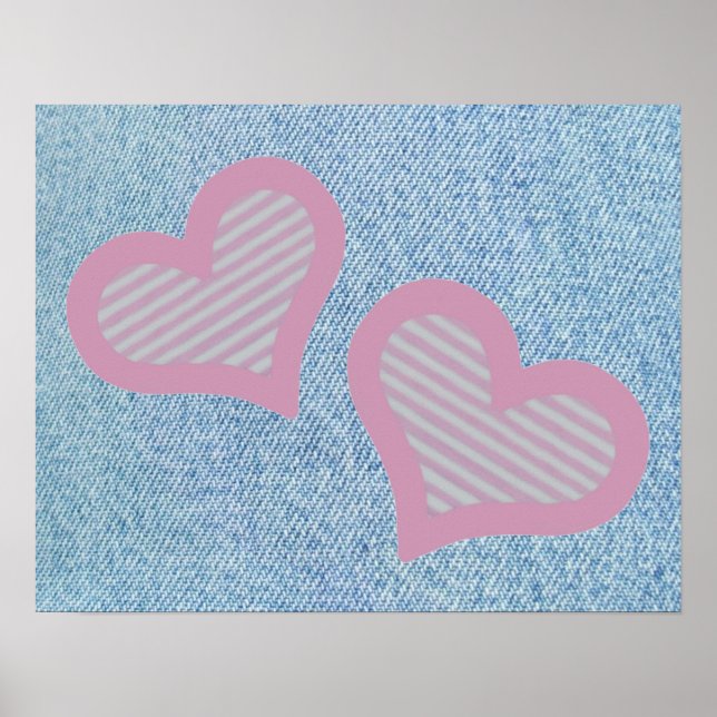 Two Hearts on Denim Poster (Front)