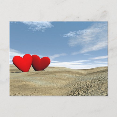 Two hearts on the beach _ 3D render Postcard