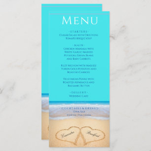 Two hearts on the Beach Wedding Teal Blue Menu
