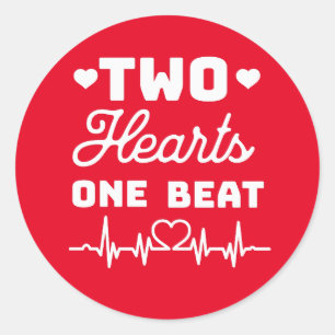 Two hearts. One Beat (white text) Valentine's Classic Round Sticker