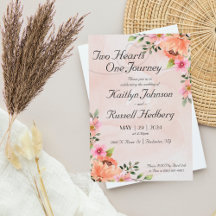 Two Hearts One Journey | Pink Wedding Invitation 