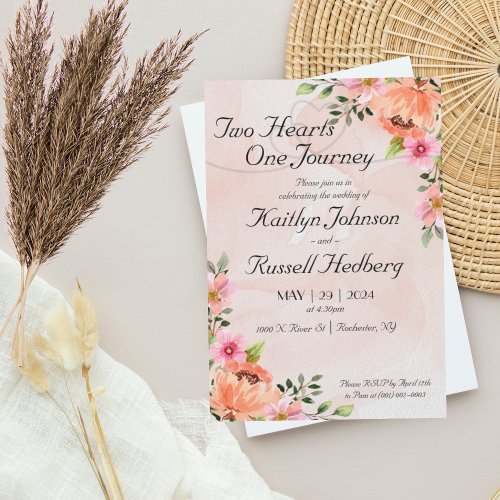 Two Hearts One Journey  Pink Wedding Invitation 