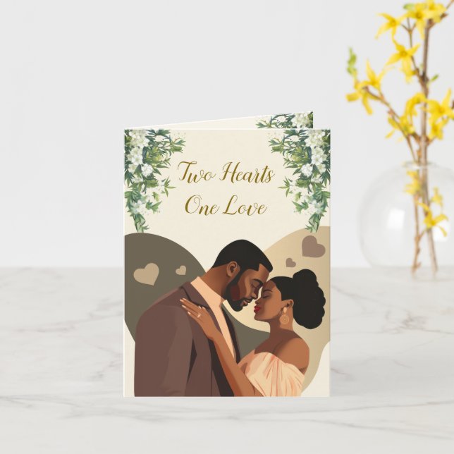 Two Hearts, One Love African American Couple Card (Yellow Flower)