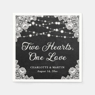Two Hearts One Love Black Chalkboard Wedding Napkins