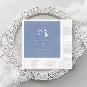 Two Hearts · One Love Dusty Blue Wedding  Napkins