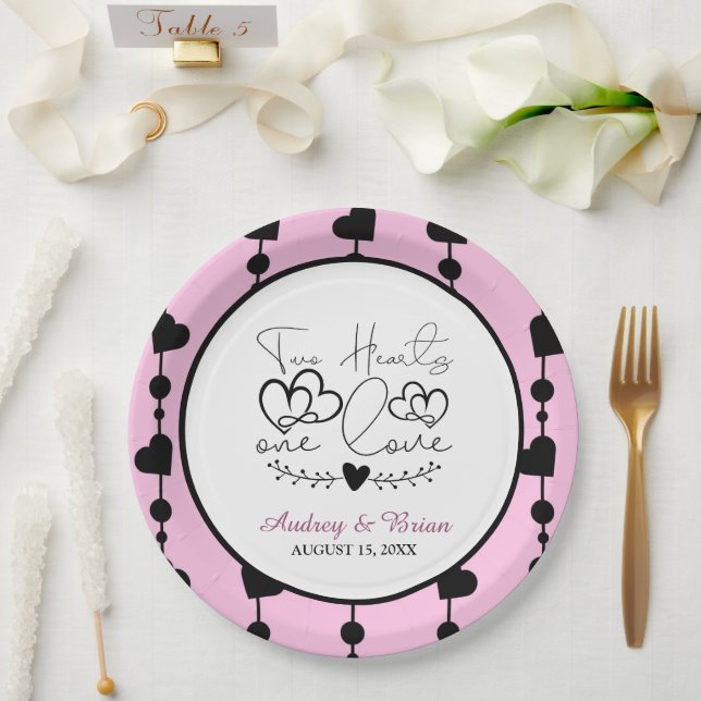 Two Hearts One Love Paper Plates (Wedding)