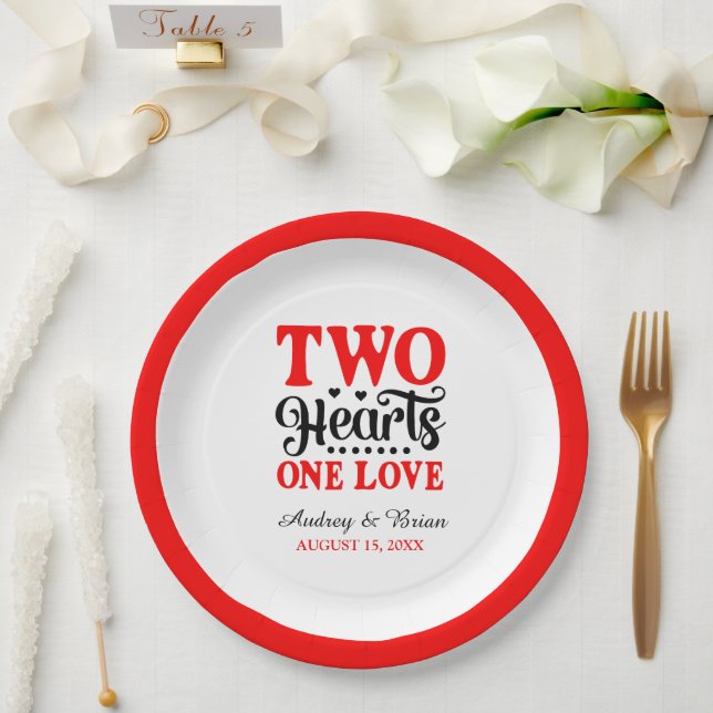 Two Hearts One Love Paper Plates (Wedding)