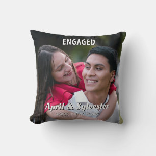 Two Hearts One Love Personalized Engagement Photo  Throw Pillow