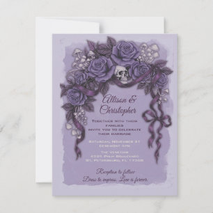 Two Hearts One Love, Purple Gothic Wedding Invitation