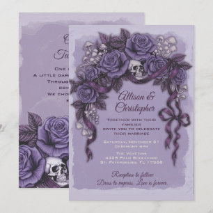 Two Hearts One Love, Purple Gothic Wedding Invitation