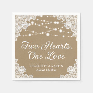 Two Hearts One Love Rustic Kraft Paper Wedding Napkins