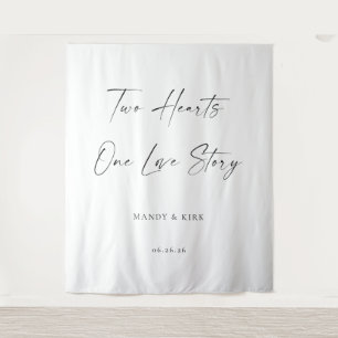 Two Hearts, One Love Story Wedding Backdrop Banner