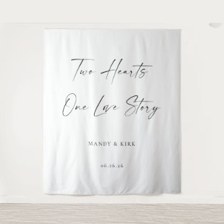 Two Hearts, One Love Story Wedding Backdrop Banner
